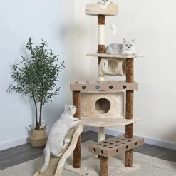 Outlet 🥰 Go Pet Club 70-in IQ Busy Box Cat Tree Condo, Beige 🤩