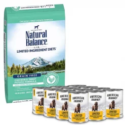 Best deal 🎁 Natural Balance||American Journey Natural Balance L.I.D. Limited Ingredient Diets Grain-Free Chicken & Sweet Potato Formula Dry 🦮 Dog Food, 24-lb bag + American Journey Limited Ingredient Diet Chicken & Sweet Potato Recipe Grain-Free Canned 🦮 Dog Food, 12.5-oz, case of 12 🎉