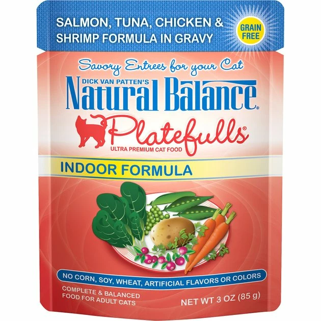 New 👍 Natural Balance Platefulls Indoor Formula Salmon, Tuna, Chicken & Shrimp in Gravy Grain-Free Cat Food Pouches 😉 1 New 👍 Natural Balance Platefulls Indoor Formula Salmon, Tuna, Chicken & Shrimp in Gravy Grain-Free Cat Food Pouches 😉