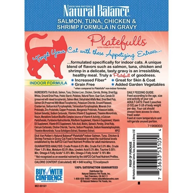 New 👍 Natural Balance Platefulls Indoor Formula Salmon, Tuna, Chicken & Shrimp in Gravy Grain-Free Cat Food Pouches 😉 2 New 👍 Natural Balance Platefulls Indoor Formula Salmon, Tuna, Chicken & Shrimp in Gravy Grain-Free Cat Food Pouches 😉 - Image 2
