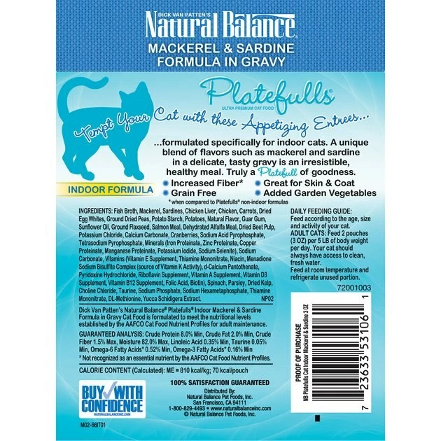 Deals π₯° Natural Balance Platefulls Indoor Formula Mackerel & Sardine in Gravy Grain-Free Cat Food Pouches π₯° 2 Deals π₯° Natural Balance Platefulls Indoor Formula Mackerel & Sardine in Gravy Grain-Free Cat Food Pouches π₯° - Image 2