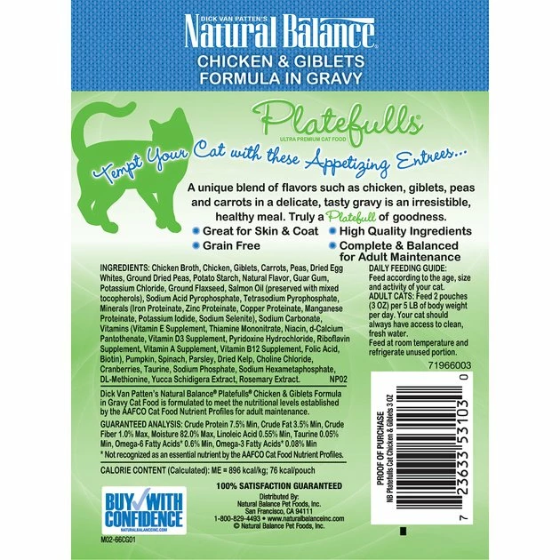 Budget ๐ Natural Balance Platefulls Chicken & Giblets Formula in Gravy Grain-Free Cat Food Pouches ๐ฏ 2 Budget ๐ Natural Balance Platefulls Chicken & Giblets Formula in Gravy Grain-Free Cat Food Pouches ๐ฏ - Image 2