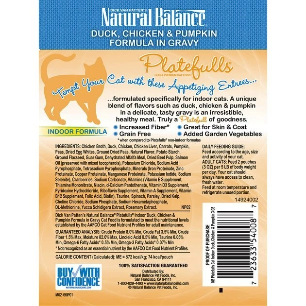 Top 10 😍 Natural Balance Platefulls Indoor Formula Duck, Chicken & Pumpkin Formula in Gravy Grain-Free Cat Food Pouches 🛒 2 Top 10 😍 Natural Balance Platefulls Indoor Formula Duck, Chicken & Pumpkin Formula in Gravy Grain-Free Cat Food Pouches 🛒 - Image 2